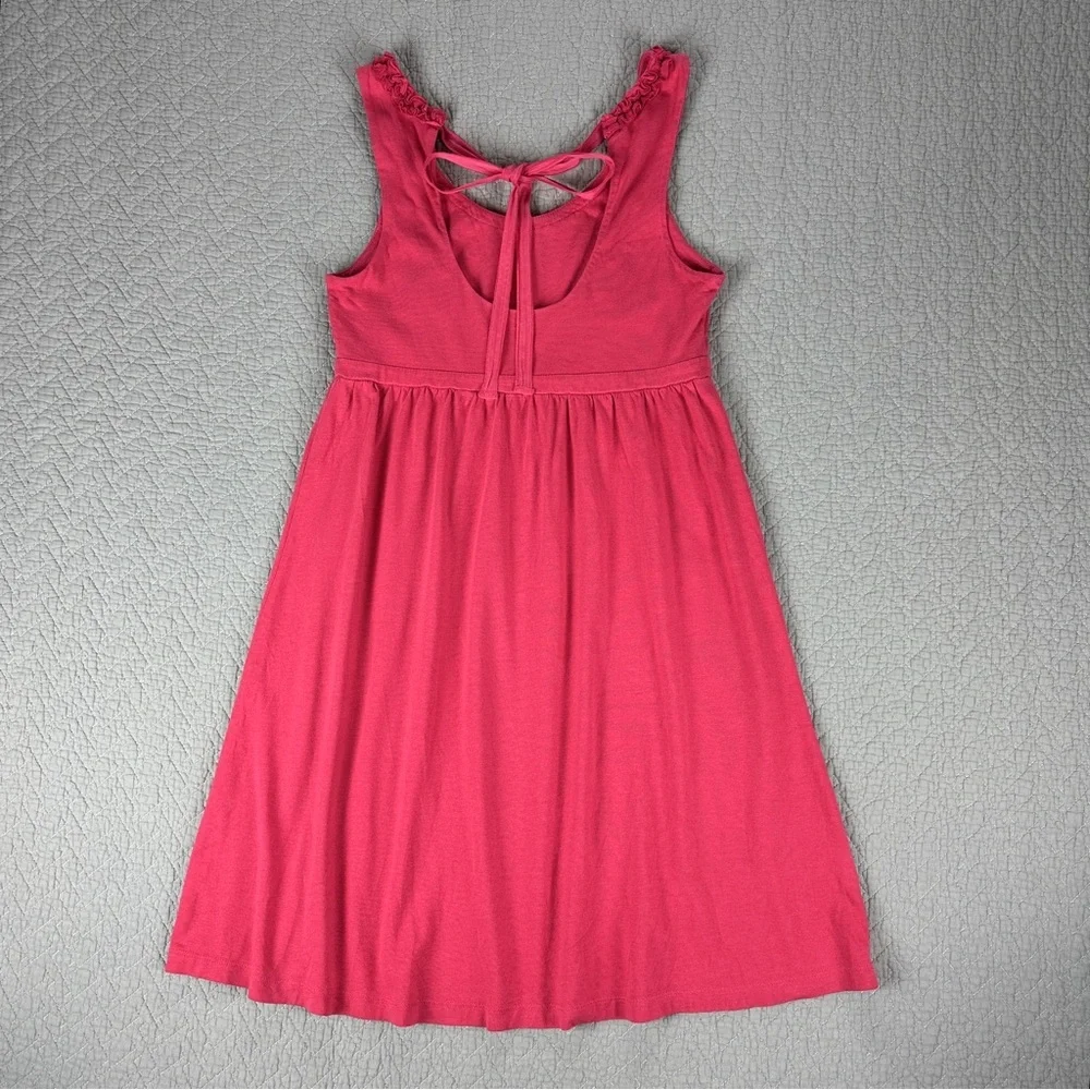 LOFT Pink Cotton Dress with Empire Waist and Scoop Floral Ruffle Neckline - Picture 5 of 10